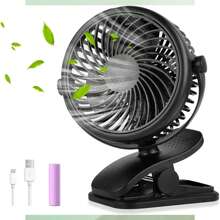 Ventilador portátil con clip, ventilador de escritorio de 6 pulgadas, pequeño y silencioso, ventilador de cochecito con abrazadera resistente de 3 velocidades - Negro - Ver 1