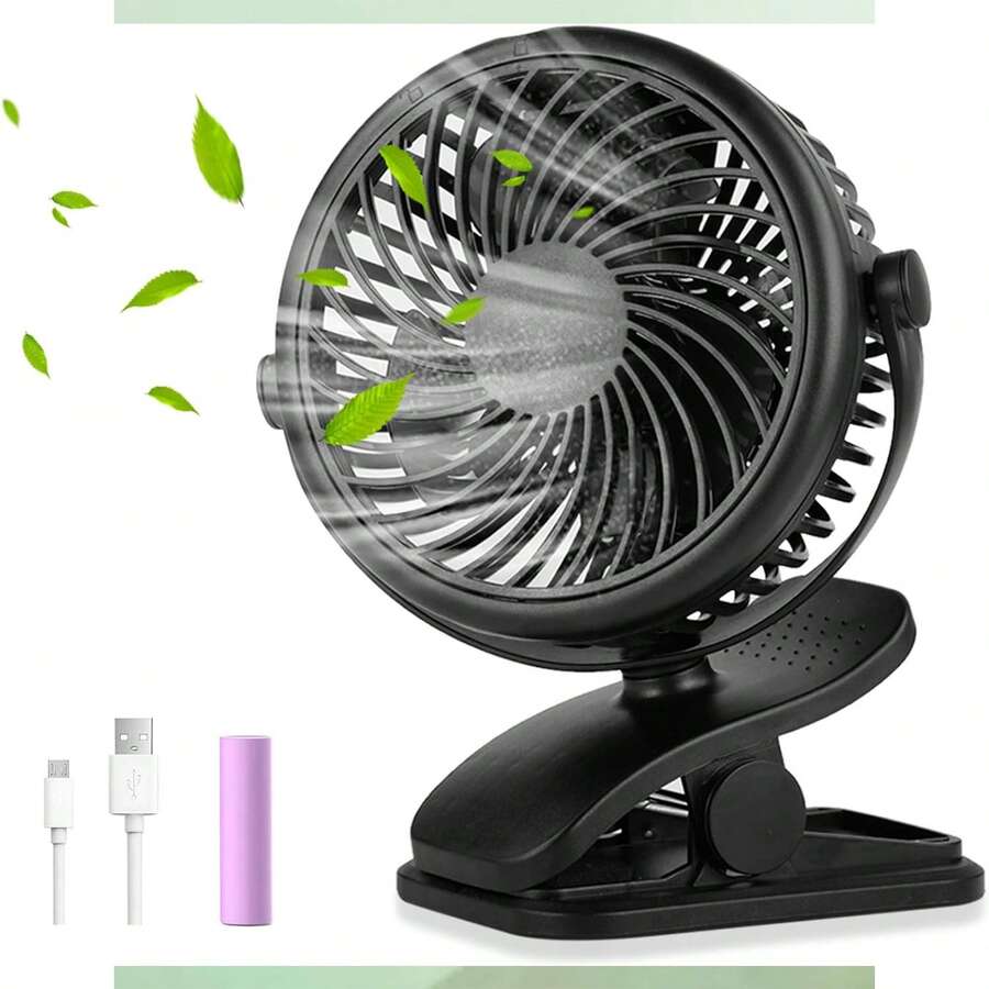 Ventilador portátil con clip, ventilador de escritorio de 6 pulgadas, pequeño y silencioso, ventilador de cochecito con abrazadera resistente de 3 velocidades - Negro - Ver 1