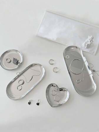 1pc Stainless Steel Metal Desktop Wedding Jewelry Tray Decor Dish