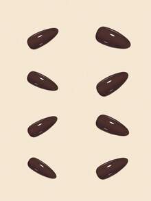 Conjunto de 24 piezas de uñas postizas de forma almendra, color café marrón completamente cubiertas, con puntas para uñas + pegamento de gel + lima de uñas. Suministros para uñas postizas - Café integral - Ver 4