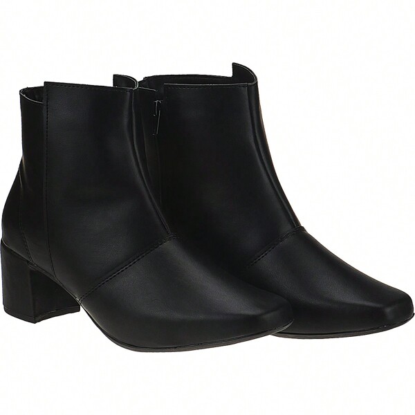 Bota Coturno Feminina Bico Quadrado Blogueira Estilosa Salto Cano Curto
