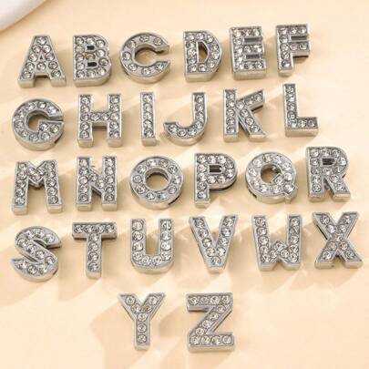 1pc Fashionable Minimalist Silver Alloy Rhinestone 26 Letter Beads, Sparkling Crystal Decor, DIY Necklace Bracelet Keychain Craft Supplies, Personalized Name Bracelet, Women Daily Outfit, Birthday/Valentine''s Day Gift