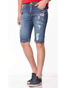 Men Denim Shorts - 藍色 - 查看 2