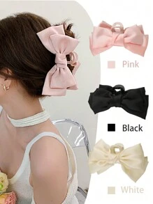 3pcs/Set Women's Pink, Black, White Elegant Bowknot Large Hair Claw Clips Hair Jaw Clip Hair Clamps Hair Clutch Hair Catcher Clip