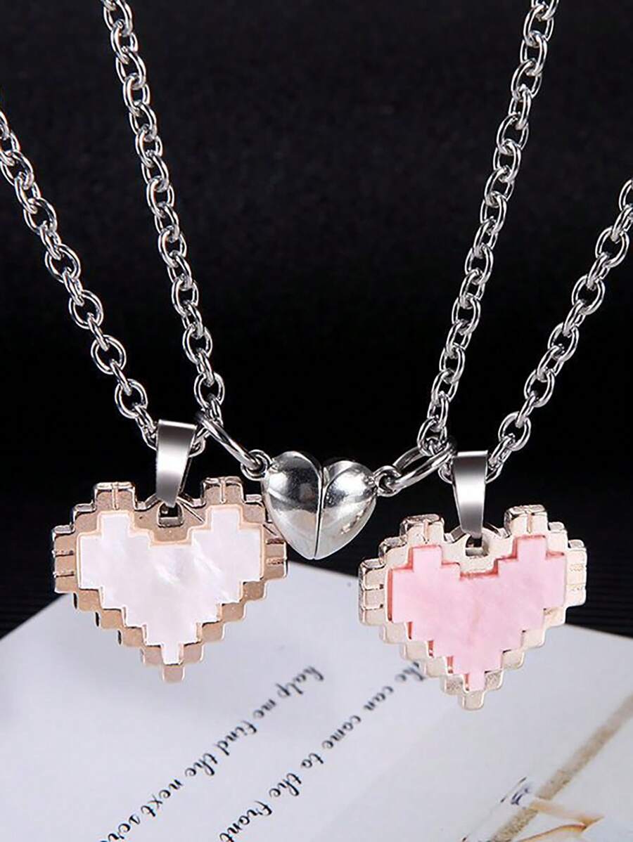2pcs/Set Couple And Best Friend Magnetic Attraction Necklaces With Mosaic Heart Pendant For Valentine's Day Valentines,Mom,Mother,Mother's Day,Gift