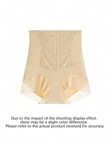 1pc Women Lace Shapewear Leggings, Seamless High Waist Tummy Control Pants, Sexy Floral Trim Slimming Underwear, Leggings