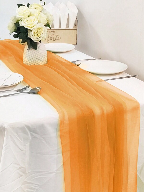1pc 2-3 Meters Long Orange Gauze Curtain Multi-Purpose Party Background Yarn, Home Decoration ,Wedding Birthday Gender Reveal Holiday Activities Party Room Table Decoration Photography Background DIY Decoration, Indoor Outdoor Staircase Chair Back Decor, Christmas Party Room Table Decoration Table Cover Table Runner, Christmas Tree Decoration, Equally Suitable For Pairing With Metal Arch Brackets,Christmas