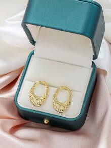 嘻哈复古几何不对称褶皱 18k 镀金耳环 - 金黃色 - 查看 2