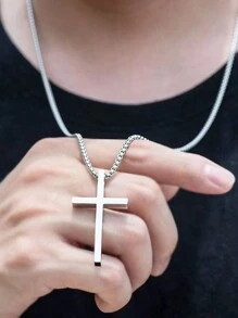 1 chiếc vòng cổ thánh giá bằng thép không gỉ thời trang đường phố cá nhân hóa dành cho nam, quà tặng lễ hội - Bạc - Xem 4
