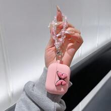 Cartoon Butterfly Hanging Chain Bluetooth Earphone Protective Case Compatible With Apple - Pink - View 3