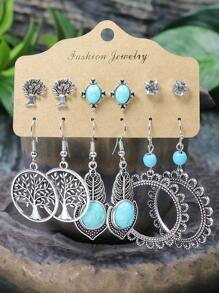 TopHanqi 36 Pairs Of Bohemian Vacation Vintage Silver Plated Series Circular Flower, Tree Of Life, Animal, Leaf, Geometric Shape, Etc. Alloy Earrings With Turquoise, White Rhinestone, Faux Pearls, Heart & Circle Shaped Beaded Stud Earrings, Minimalist, Chic, And Personalized Fashion Accessories For Women, Suitable For Daily Life, Work, Travel And Street Photography, Four Seasons Can Wear Valentines,Mom,Mother,Mother's Day,Gift