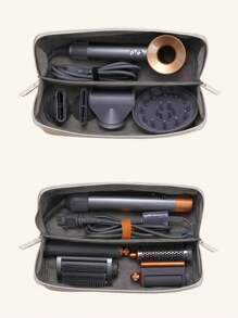 1 pieza Bolsa de almacenamiento en forma de almohada para secador de pelo, bolsa de almacenamiento portátil de PU a prueba de polvo para secador de pelo sin hojas, rizador, hierro rizador, para viajes, con compartimentos para cosméticos, útiles escolares y artículos de aseo.