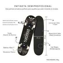 Patineta Skate Semiprofesional Barderos Crew con Llave T Multifuncional - Blanco y Negro - Ver 3