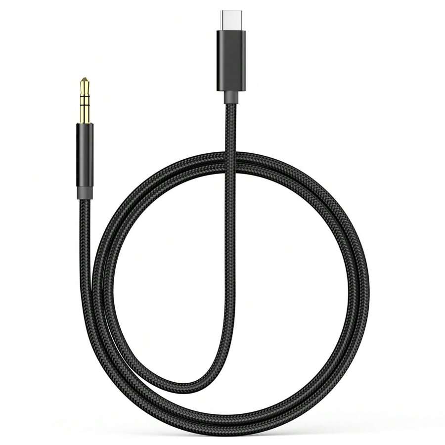 適用於iPhone 15 Pro Max的輔助線，USB C轉3.5毫米耳機音頻插孔轉換器，尼龍編織線材，適用於iPhone 15、三星、小米、華為等品牌的汽車音頻輔助線 - 金色 - 查看 1