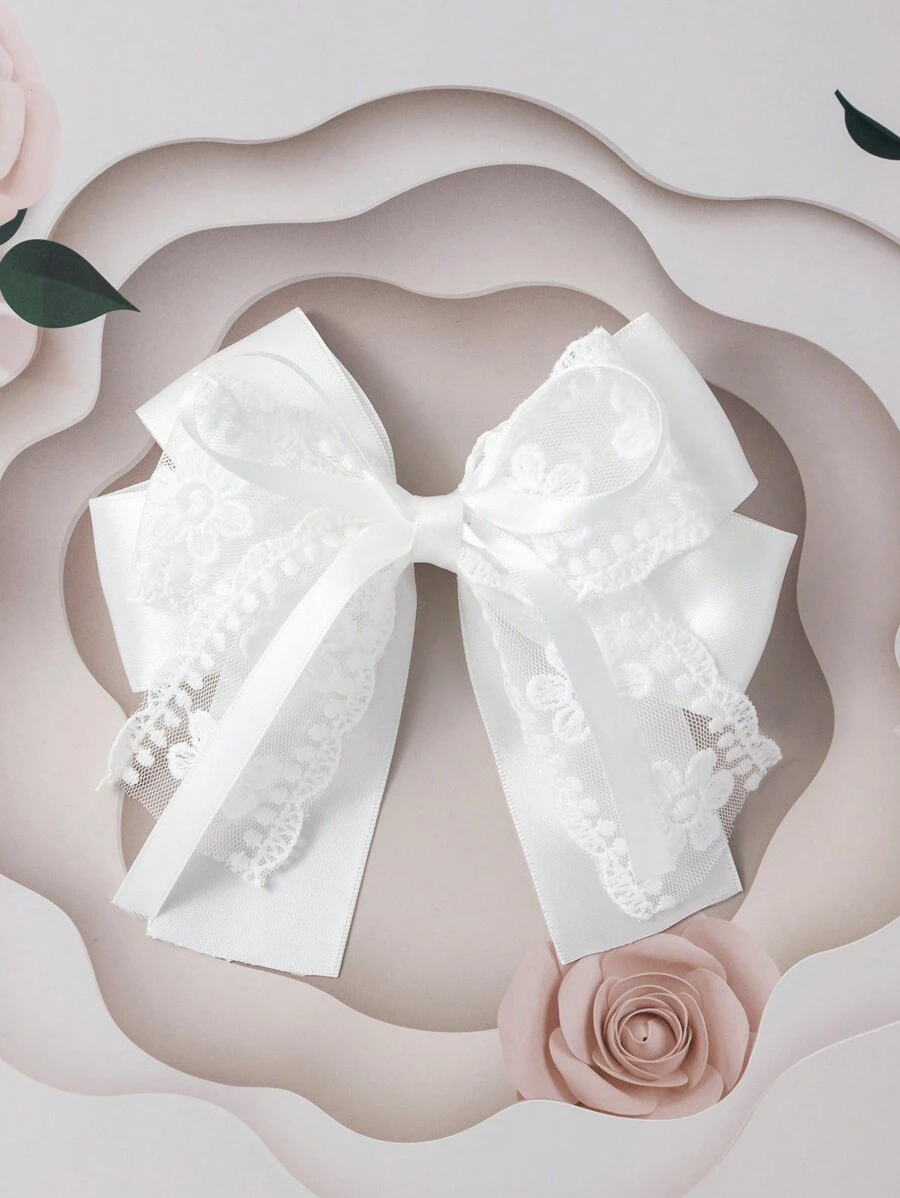 1 Set Delicate Lace Romantic Hair Accessory, Children Bowknot Hair Clips