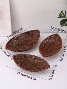 1 件家用手工編織藤製零食托盤 - 棕色 - 查看 6
