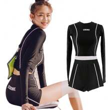 Trajes De Baño 2 Piezas Para Mujer Completo Manga Larga - Negro - Ver 1