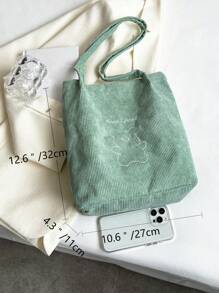 可愛刺繡字母&熊花紋帆布手提袋,適合女性休閒購物