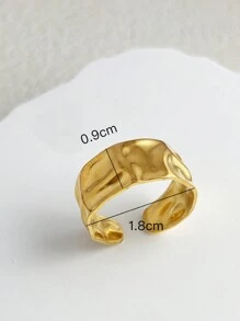 1pc Simple Wide Face Stainless Steel Ring For Women, Fashionable Personalized Versatile Open Ring Decoration - Yellow Gold - View 7