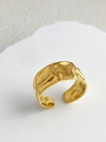 1pc Simple Wide Face Stainless Steel Ring For Women, Fashionable Personalized Versatile Open Ring Decoration - Yellow Gold - View 8