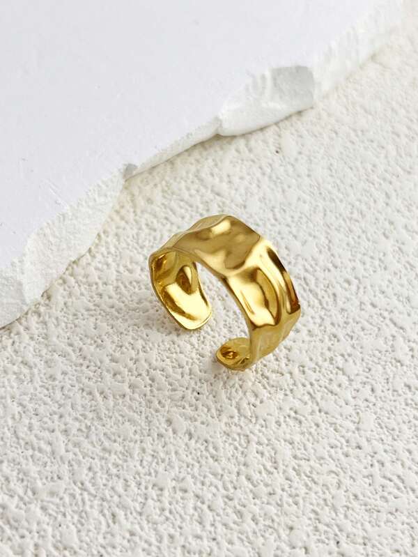 1pc Simple Wide Face Stainless Steel Ring For Women, Fashionable Personality Versatile Open Ring Decoration