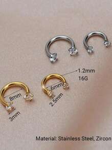 1件装防水不锈钢锆石耳钉、耳骨钉、耳环、鼻环、女士身体饰品 - 6mm - 查看 13
