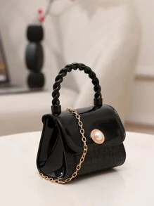Pearl Decoration Mini Handbag, Fashionable Animal Print Crossbody Bag With Shoulder Strap, Could Hold Change And Key, Cosmetic, Phone Etc.