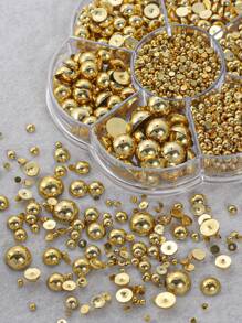 2000 Stücke/Box Goldene Kunstperlen Nagelkunst Dekoration Meihua-förmige halbrunde Kunstperlen Accessoires Nail DIY Schmuck verschiedene Größen Nagel Dekor Nail Gems Nail Zubehör - Gold - Übersicht 4