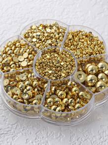 2000 Stücke/Box Goldene Kunstperlen Nagelkunst Dekoration Meihua-förmige halbrunde Kunstperlen Accessoires Nail DIY Schmuck verschiedene Größen Nagel Dekor Nail Gems Nail Zubehör - Gold - Übersicht 5