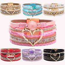 Pulsera envolvente estilo bohemio con dije en forma de corazón y cierre magnético, apta para uso diario - sin material de mosaico - regalo perfecto para Pascua, San Valentín, mamá, madre, Día de la Madre