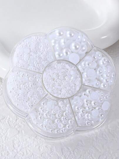 2000Pcs/Box White Faux Pearl Nail Art Decoration Plum Blossom Box Semi-Circular Faux Pearl Accessory Nail Diy Accessories Various Sizes Nail Charms Nail Gems Nail Supplies Nails