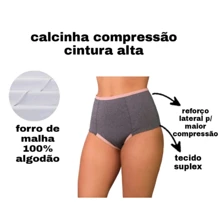Kit 3 Calcinhas Modeladora Suplex Cinta Pós Parto Tanga Cós Alto Calçola Compressão Aperta Barriga