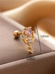 Toppiercing 1pc Fashionable Copper Inlaid Rhinestone Heart Key & Gun Shape Tragus Piercing Stud With Stainless Steel Bar Valentines,Mom,Mother,Mother's Day,Gift