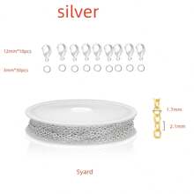 1-7 卷链套装，带 3 毫米开口环和 12 毫米龙虾扣，约 5m-35m 珠宝制作链（链条尺寸约 1.5-1.7 毫米宽 x 2 毫米长），1-7 种颜色约 1.5-1.7 毫米焊接镀铜铁链，用于珠宝制作的镀金/银项链链，金属链套件，带 30-210 个跳环和 10-70 个龙虾扣，珠宝钳，开口跳环和镊子，用于 DIY 珠宝项链手链脚链制作（选择相应的照片），存在色差 - 彩色 - 查看 14