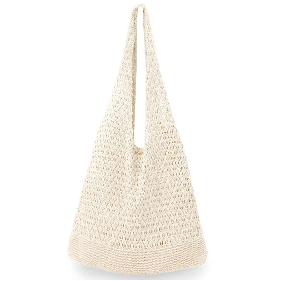 女士时尚钩针沙滩手提包 - 波西米亚风设计夏季手提包 - 镂空针织钱包休闲度假、沙滩包、单肩包、手提包、夏季必备品，非常适合度假和假日学校包、大容量、轻便、便携、经典休闲，适合少女、女大学生度假、假日、户外、旅行、郊游