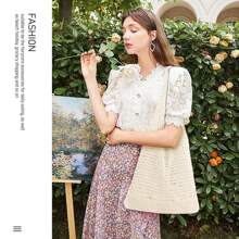 女士时尚钩针沙滩手提包 - 波西米亚风设计夏季手提包 - 镂空针织钱包休闲度假、沙滩包、单肩包、手提包、夏季必备品，非常适合度假和假日学校包、大容量、轻便、便携、经典休闲，适合少女、女大学生度假、假日、户外、旅行、郊游