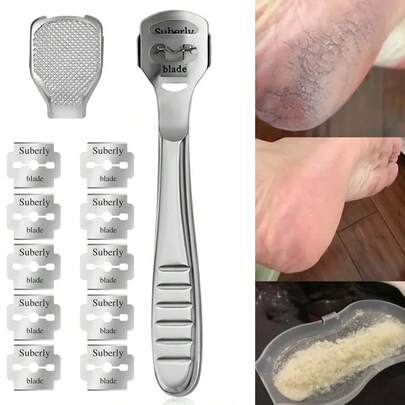 1Set Stainless Steel Pedicure Knife Cleaning Care Pedicure Tool For Hard Foot Pedicure Foot Rub Pedicure Set Foot Shaving File - Includes 10 Replacement Scrapers,Bag,Organizer,Storage