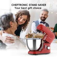 CHEFTRONIC 1台4.5夸脱倾斜式电动立式搅拌机 - 500瓦 6档速度+点动功能，多功能厨房立式搅拌机，配有揉面钩、打蛋器、食物搅拌桨和黄油搅拌桨 - 美規A型插(110-127V) - 查看 5