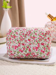 1Pc Octagonal Floral Makeup Bag, Large Capacity Square Portable Handheld Makeup Bag, Foldable Travel Cosmetic Bag, Popular Floral Makeup Bag, Cosmetic Tool Organizer Gift For Women & Girl Makeup Travel Toiletry Organizer Essentials Gifts Storage Zipper Accessories Nail