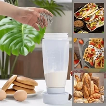 1pc Pancake Batter Dispenser Bottle With Whisk Ball And Steel Wire Blender, Ideal For Baking Pancake, Cupcake, Muffin, Crepe, Etc., White