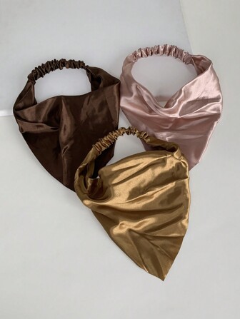 3pcs/Set Solid Satin Dusty Rose & Coffee Hair Accessories Headbands, Suitable For Daily Wear, Home, Outdoor, Commuting, Holiday Gatherings, Dates, Parties, Dinners, Vacations Turban Headband Sweatband