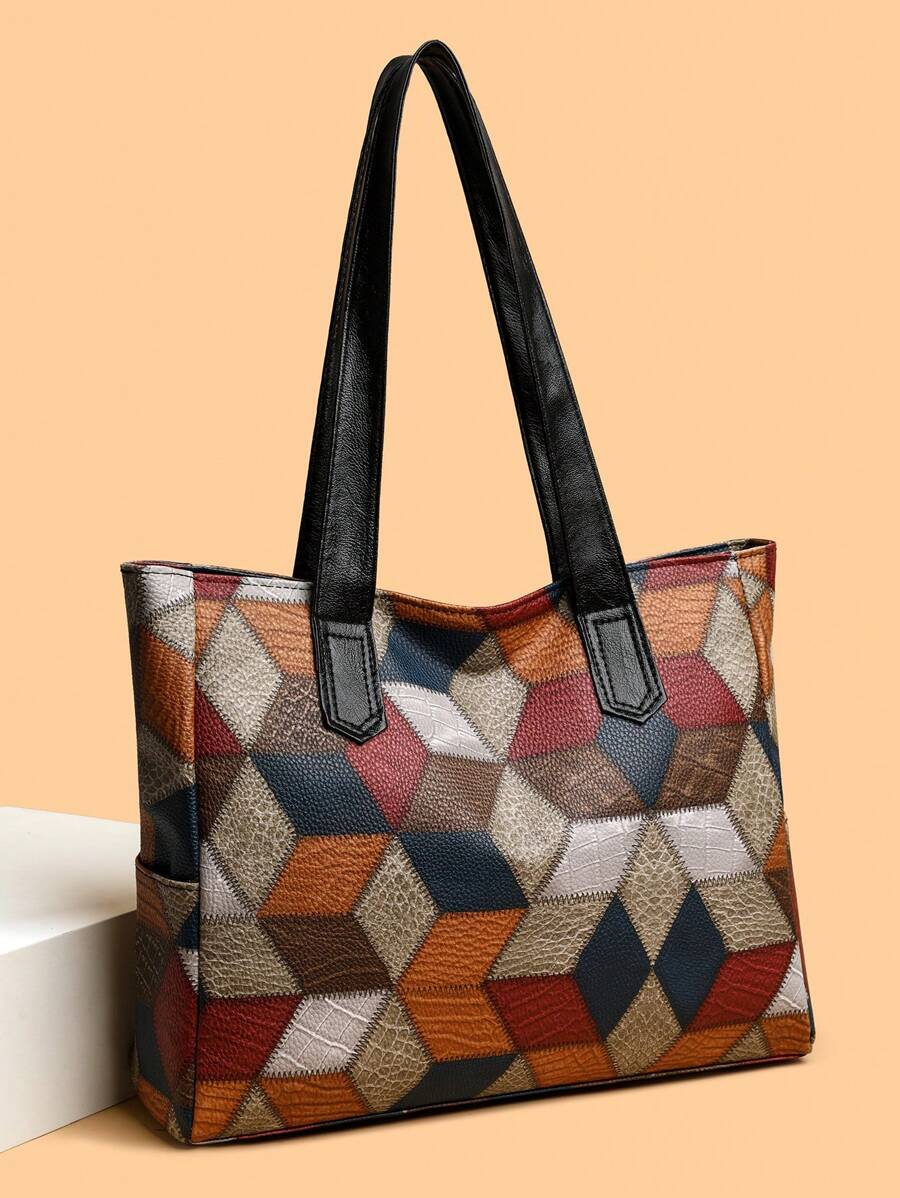 Sac fourre-tout à l'épaule en PU coloré pour femmes, sac de courses et sac pour livre littéraire pour femmes ou étudiantes, parfait pour les livres, les courses et plus encore