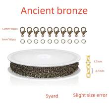 1-7 卷链套装，带 3 毫米开口环和 12 毫米龙虾扣，约 5m-35m 珠宝制作链（链条尺寸约 1.5-1.7 毫米宽 x 2 毫米长），1-7 种颜色约 1.5-1.7 毫米焊接镀铜铁链，用于珠宝制作的镀金/银项链链，金属链套件，带 30-210 个跳环和 10-70 个龙虾扣，珠宝钳，开口跳环和镊子，用于 DIY 珠宝项链手链脚链制作（选择相应的照片），存在色差 - 彩色 - 查看 16