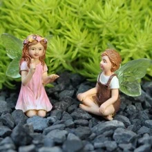 2pcs Cute Whispering Fairy Garden Resin Crafts Tabletop Ornaments,Fairy Tale Ornaments Garden Lawn Porch Courtyard Outdoor Decoration, Fairy Tale Garden Accessories