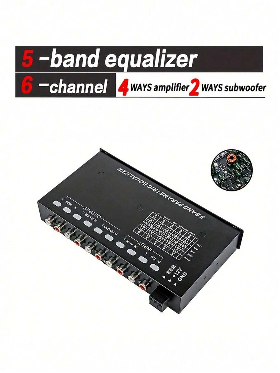 1pc Vdmy Mt-X508 Car Equalizer 5-Band Equalizer Car Amplifier Audio Eq Tuning Filtering Amplifier, 12v Car Audio System, Suitable For All Cars - Black and White - View 1