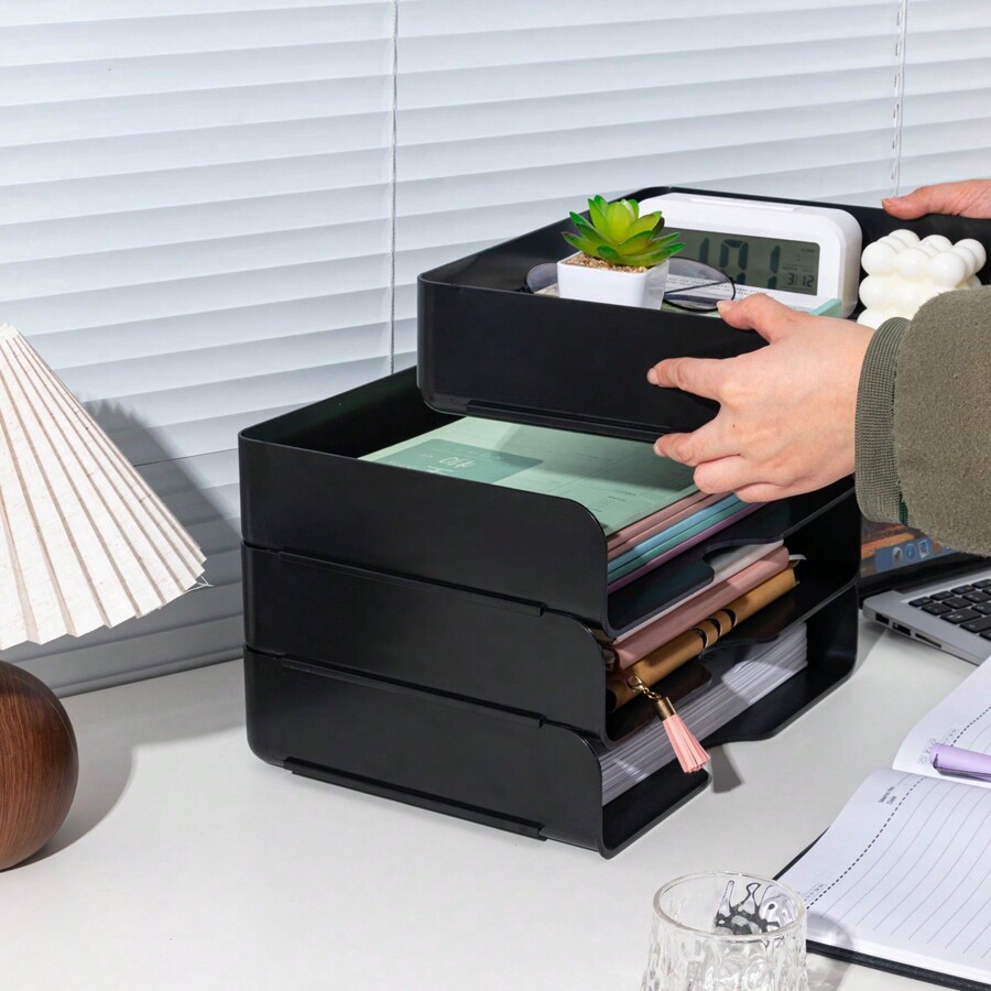Stackable file storage tray folder box desktop office multi layer