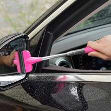 1pc Pink Retractable Car Rearview Mirror Wiper, Car Glass Mist Removal Wiper Cleaning Manual Wiper Multifunctional 2-In-1 Window Cleaning Brush & Duster For Windshield, Glass, And Shower - Pink - View 1