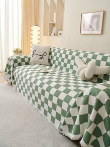 1入現代防滑沙發套,四季通用,沙發桌布,野餐墊,臥室,客廳,辦公室,戶外,卡其格設計 - 綠色 - 查看 6