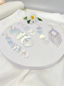 1對甜美可愛的丙烯酸變色幾何長耳環，月牙形耳墜，適合女性，非常適合夏季音樂節、藝術節、生日派對和日常使用 - 彩虹 - 查看 13