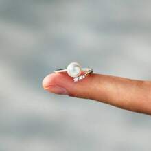 1入組S925純銀女戒，鑲有大珍珠和鑽石，開放式設計，風格簡約優雅，獨特的設計，適合戴在食指上，適合婚禮和日常穿著，是母親、最好的朋友、女友或生日禮物的完美禮物，婚禮首飾新娘飾品 - 銀色 - 查看 3